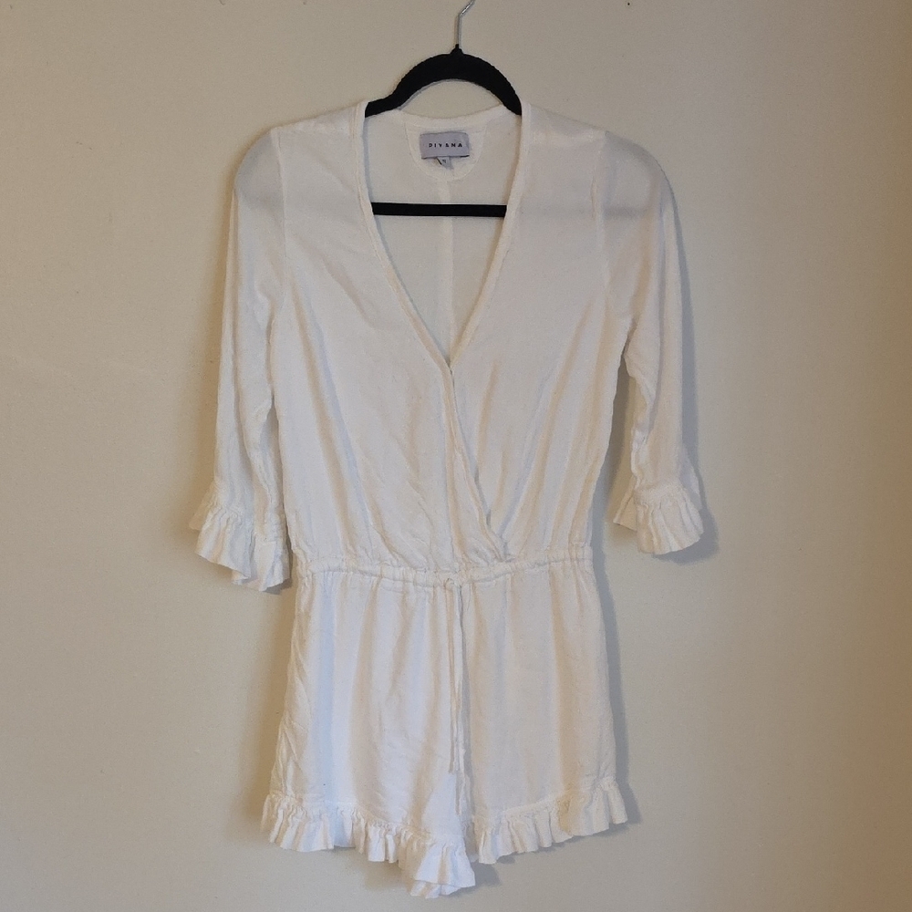 White Ruffle Hem Romper PIYAMA Size  Small, BRIDAL